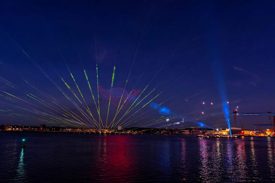 Laser show over a harbor